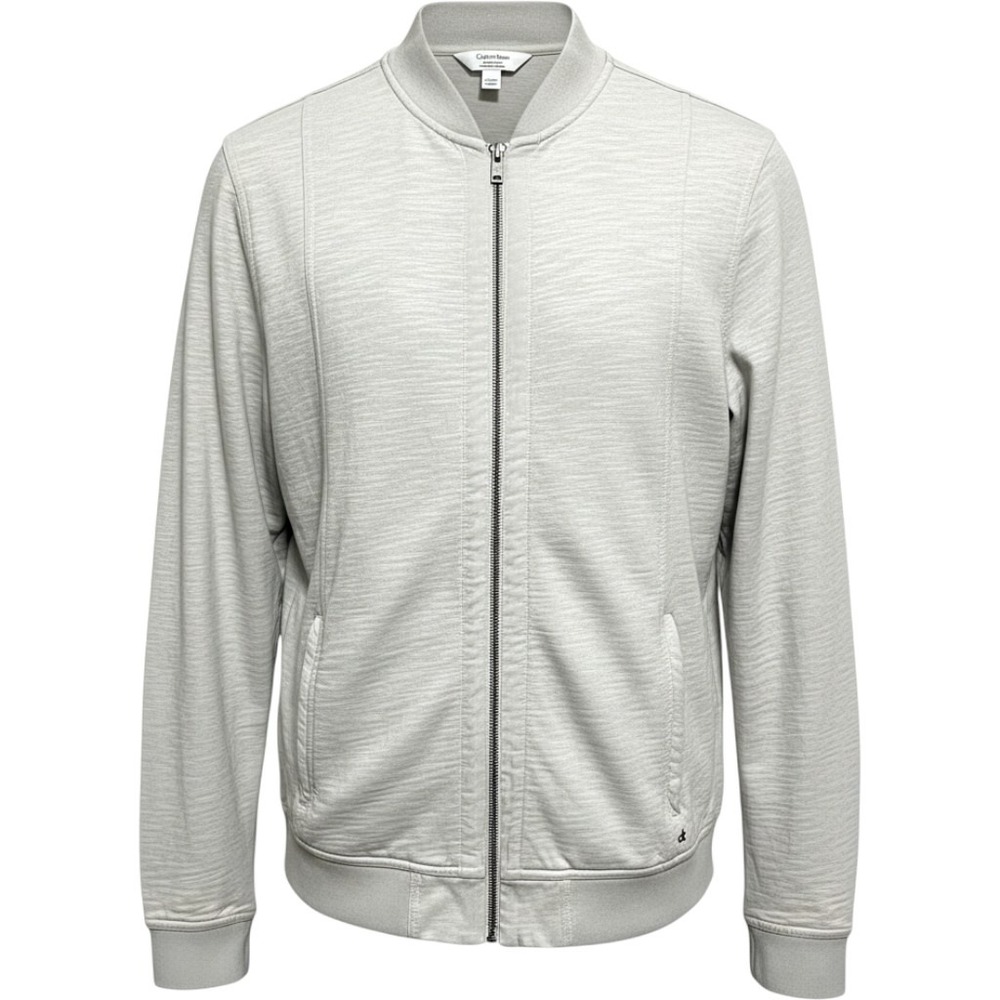 Calvin Klein Mens XL Beige 100% Cotton Full Zip Bomber Jacket Lightweight Golf